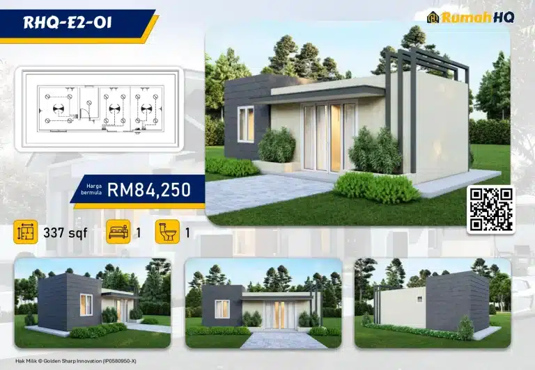 Compact modern home design, 337 sqft, 1 bedroom, 1 bathroom, priced at RM84,250 by Rumah HQ.