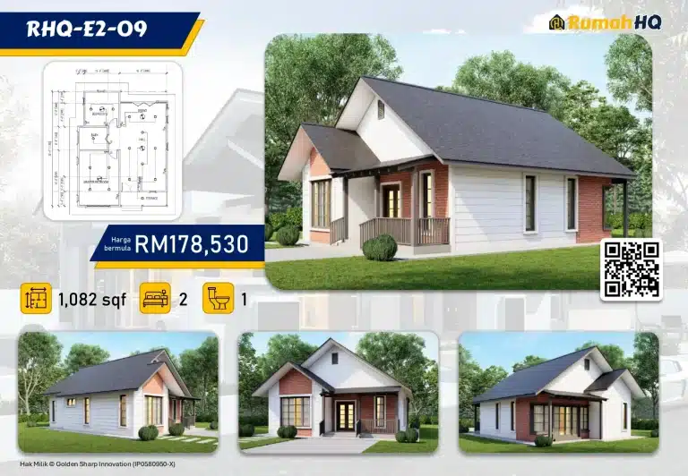 RHQ-E2-09 1 Single-story house design RHQ-E2-09, 1,082 sqft, 2 bedrooms, 1 bathroom, starting price RM178,530.