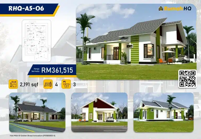 Modern house design with four bedrooms and three bathrooms, priced at RM361,515, 2,191 sq ft on Rumah HQ ad.